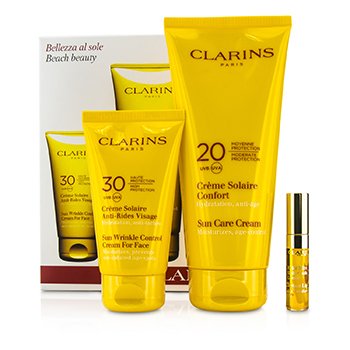 ชุด Beach Beauty Kit: ครีมกันแดด Sun Wrinkle Control Cream for Face 75ml + ครีมกันแดด Sun Care Cream 200ml + น้ำมัน Lip Comfort Oil 2.8ml