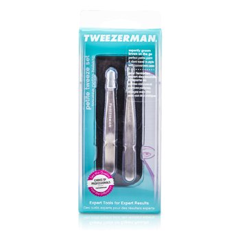 Tweezerman ชุด Petite Tweeze: แหนบหัวเฉียง + แหนบปลายแหลม ( With Black Leather Case)