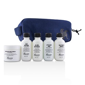 Travel Starter Kit: Face Wash + Shave Formula + Moisturizer + Shave Balm + Shampoo + Bag