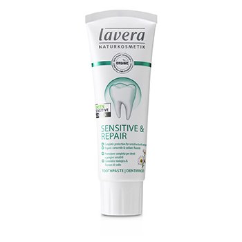 Lavera ยาสีฟัน (แพ้ง่ายและซ่อมแซม) - ด้วยดอกคาโมมายล์ออร์แกนิคและโซเดียมฟลูออไรด์