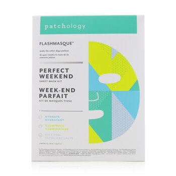 Patchology FlashMasque 5 Minute Sheet Mask - Perfect Weekend Sheet Mask Kit: (ให้ความชุ่มชื้น, ส่องสว่าง, เปลือกน้ำนม)