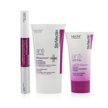 Klein Becker (StriVectin) Smart Smoothers Full Size Trio Set: Intensive Moisturizing Concentrate 60ml + Instant Wrinkle Blurring Primer 30ml + Lips Plumping & Vertical Line Treatment 2x5ml