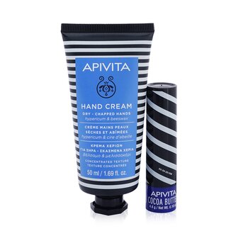 Apivita ชุด Bee Protected Hypericum: ครีมทามือ Hypericum & Beeswax 50ml+ ลิปแคร์โกโก้บัตเตอร์ SPF20 4.4g