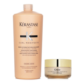 เคเรสตาส Kerastase Curl Manifesto Bain Hydratation Douceur Shampoo Gentle Creamy Shampoo - For Curly, Very Curly & Coily Hair (Salon Size) 1000ml X Ottie Gold Prestige Resilience Lifting Eye Contour 30ml