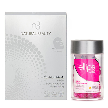 วงรี Ellips Hair Vitamin Oil - Hair Treatment 50capsules x1ml X Natural Beauty r-PGA Deep Hydration Moisturizing Cushion Mask (Exp Date: 01/2026) 6x 20ml