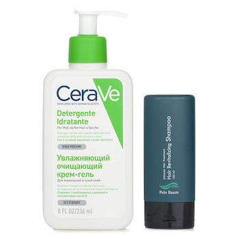 เปโล บาม Pelo Baum Hair Revitalizing Shampoo 150ml X CeraVe Hydrating Cleanser For Normal to Dry Skin (With Pump) 236ml